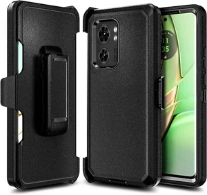 Custodia ibrida resistente per Motorola Moto Edge 2024 fondina clip da cintura nera - Foto 1 di 7