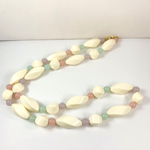 OFF WHITE Collana Vintage Twisted Off Bianco e Rosa Pastello Verde Viola Perline 28"