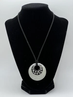 Lia Sophia “Silver Lining” Green/Gray Enamel Crystal Gunmetal Pendant Necklace - Image 1 of 4