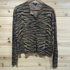 Worth Womens Sweater XL Tan Animal Print Cardigan Lightweight - Picture 1 of 8