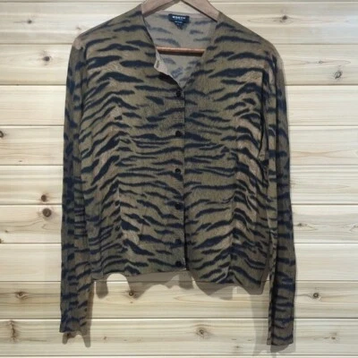 Worth 女式毛衣 XL 棕褐色动物印花开衫轻便 — 第 1/4 张图片