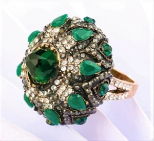 MAESTOSO Anello ROMANOV 20s gr19 GIADA,BRILLANTI,MARCASITI,lega ARGENTO/ORO CM.3 - Foto 1 di 6