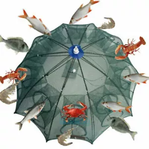 10 holes Fishing Bait Trap Crab Net  Shrimp Cast Dip Cage Fish Foldable umbrella - Picture 1 of 16