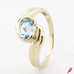 Anillo Clásico 585/14K Amarillo 1 Aguamarina Ovalschliff Aprox. 0,80CT 58,5 - Imagen 1 de 2
