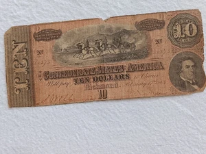 1864 Confederate ten dollar banknote - Picture 1 of 2