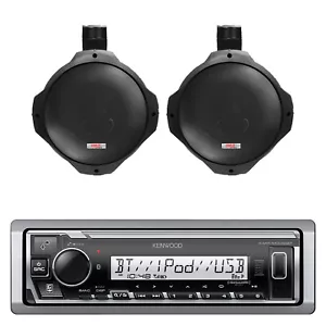 Kenwood Marine Bluetooth Receiver, 2x 8" 300W Wakeboard Tower Speakers (Black) - Picture 1 of 4