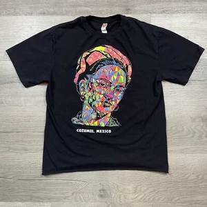 Retro Frida Kahlo Grafik Mehrfarbig Neon T-Shirt Schwarz Cozumel Mexico Gr. L - Bild 1 von 18