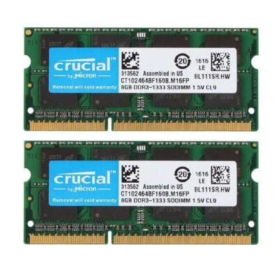CRUCIAL DDR3L DDR3 1333Mhz 16GB 8GB 4GB 2Rx8 PC3-10600S SODIMM Laptop Memory RAM - Image 1 of 4