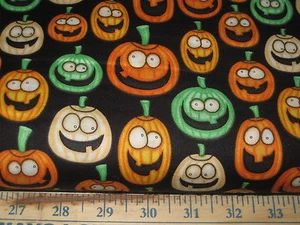 PRIMITIVE RJR FABRIC 100% COTTON PUMPKINS ON BLACK FABRIC MATERIAL - Picture 1 of 1