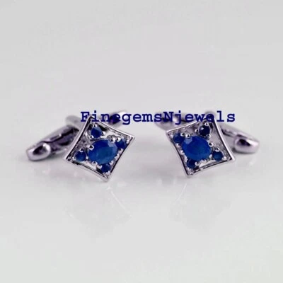 Gemas de zafiro azul natural con gemelos de plata de ley 925 para hombre #69 Foto 1 de 4