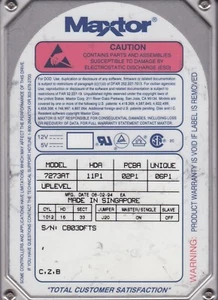 Maxtor 7273AT Code: C,Z,B s/n: C803DFTS AUG/ 1994 273MB IDE 3.5" HDD 111 - Picture 1 of 4