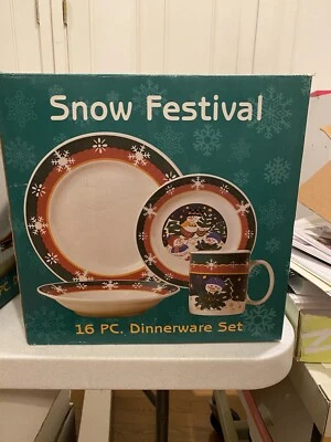 Snow Festival 16 Piece Christmas Dinnerware set for 4 (2 Sets Available) Foto 1 de 4