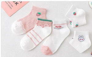 5 Pairs Fruit Strawberry Bunny Crew Socks for Girls and Women - Picture 1 of 3