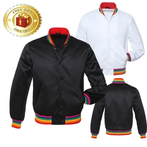 Chaqueta Arco Iris Satén Chaqueta Bomber Ligera Varsity Satén Chaqueta de Fútbol - Imagen 1 de 6