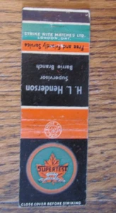 HL HENDERSON SUPERTEST GAS STATION 1940s TAX STAMP MATCHBOOK COVER: BARRIE -B23 - Picture 1 of 3