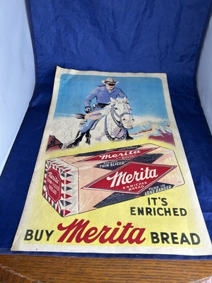 Lone Ranger Merita Bread Paper Sign Poster 16 3/8 x 11 In Advertisement 1950s - Image 1 of 4