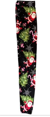 Eye Candy Festive Santa and Christmas Tree Candy Canes Holiday Leggings women S - Image 1 of 4