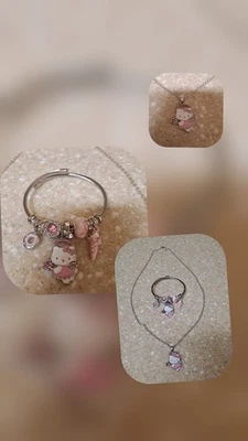 Hello Kitty Set Of Necklace & Charm Bracelet,  Color  Pink/Silver - Image 1 of 4