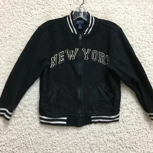 Polo Ralph Lauren Jacket Medium Youth Black New York Varsity Bomber Boys 10-12 - Picture 1 of 10