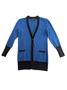 Fred Perry Amy Winehouse Long Knitted Cardigan Womens UK14 Blue VGC - Picture 1 of 6