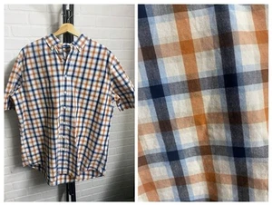 Croft & Barrow Shirt Mens XL Short Sleeve Easy Care Blue Orange Plaid Button Up - Picture 1 of 8