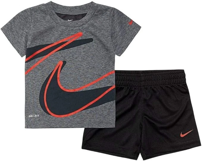 Nike Baby Boys' Dri-Fit 2-Piece Shorts Set Outfit - Gray & Red, 12 Mo NEW - Image 1 of 1