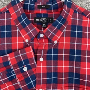 Camisa Mercantil con Botones J Crew para Hombre XL Delgada Flexible Mangas Largas Roja Azul a Cuadros - Imagen 1 de 12