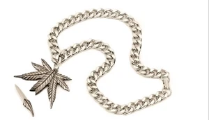 Knife Marijuana Weed Cannais 420 Pot Leaf Pendant 20" Inch Steel Chain Necklace - Picture 1 of 3