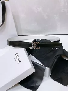 Celine Women's Black White Reversible Silver Logo Leather Belt Size 85 - Picture 1 of 6