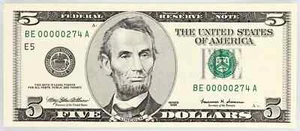 1999 $5 Richmond Federal Reserve Note Fr 1987-E LOW SERIAL 00000 - Picture 1 of 2