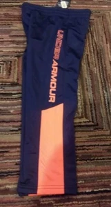NWT BOYS UNDER ARMOUR LOGO NAVY ORANGE SWEATPANTS Sz 4 - Picture 1 of 2