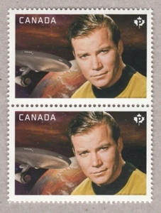 WILLIAM SHATNER->CAPTAIN KIRK =STAR TREK 50th= VERT pair fr SS Canada 2016 MNH - Picture 1 of 1