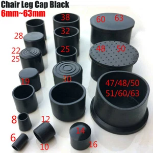 Black Chair Table Feet Stick Pipe Tubing End Cover 6mm~63mm Caps Cap PVC Rubber - Picture 1 of 32