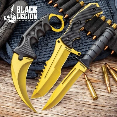 Black Legion Triple Knife Set - Solar Gold | Karambit, Survival & Hunting Knife - Image 1 of 4