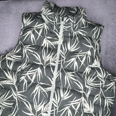 Lands End Vest Womens Large Green Winter Down Puffer Leaf Print Full Zip Size L - Image 1 of 4