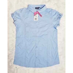 IZOD GIRL SCHOOL UNIFORM XL (18) TOP SHIRT LIGHT BLUE COLLAR BLOUSE - Picture 1 of 6