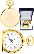 Mount Royal Masonic Hunter Swiss Quartz Pocket Watch GP with Free Engraving (pq)