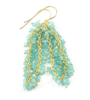 Pendientes Aqua Calcedonia Oro 14k Relleno Racimo Estilo 2 pulgadas Araña Azul Foto 1 de 3