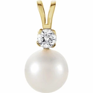 Akoya Cultured Pearl & Diamond Pendant In 14K Yellow Gold - Picture 1 of 1