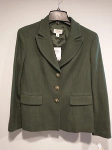 Talbots Damen Größe 10 Petite 100 % Wolle 3 Knöpfe Blazer Jacke grün UVP $ 228 neu mit Etikett - Bild 1 von 12