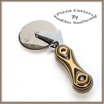 Handmade Spectraply Wood Pizza Cutter or Ice Cream Scoop Heavy Stainless 438 - Image 1 of 4