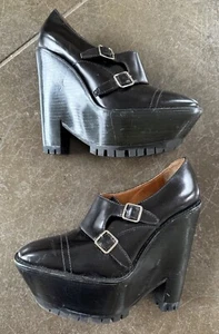 Women’s Vintage BURBERRY PRORSUM Black Leather Platform Oxford Heels Size 40.5 - Picture 1 of 11