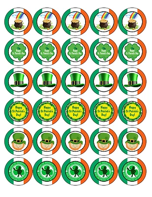 30x TOPPERS DE PASTEL DE CUPCAKE PREMIUM COMESTIBLE DÍA ST PATRICKS IRLANDESA D1 Foto 1 de 4