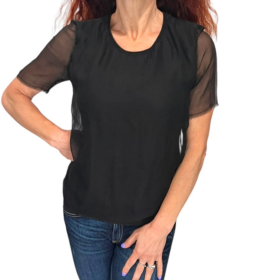 LANVIN RIVER 2009 棕色羊毛丝绸双层短袖针织衫 JUMPER M — 第 1/4 张图片