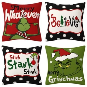 Christmas Pillow Covers 18X18 Merry Christmas Grinch Christmas Pillows Grinch - Picture 1 of 14