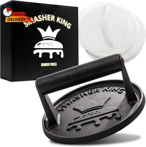 SMASHER KING™ - Premium Cast Iron Smash Burger Press Incl. 25 Pcs of Patty Paper - Picture 1 of 12