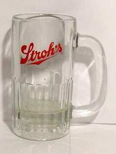 Stroh’s Glass Beer Mug 5” Heavy Vintage Stein w/ Handle German Brew Cup Drinking - Picture 1 of 2