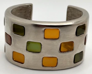 Vintage Givenchy Signed Silver Tone Multicolor Cuff Bracelet - Picture 1 of 17