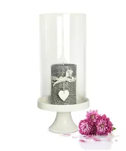 Luz de viento cilindro de vidrio con plato de porcelana soporte para velas decoración de mesa candelabro - Imagen 1 de 4