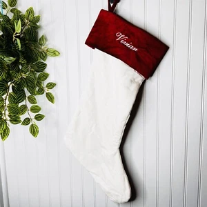 Pottery Barn VIVIAN Oversized Red White Velvet Christmas Stocking Mono NWOT - Picture 1 of 6
